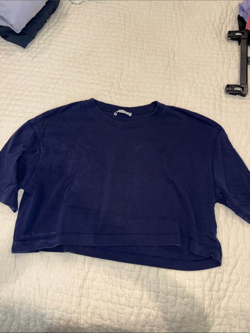 Zara Navy Cropped Crewneck Tee